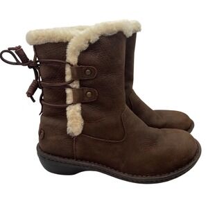 UGG Akadia Stout Brown Leather Sheepskin Fur Lace Up Boots 1007760 Womens 8